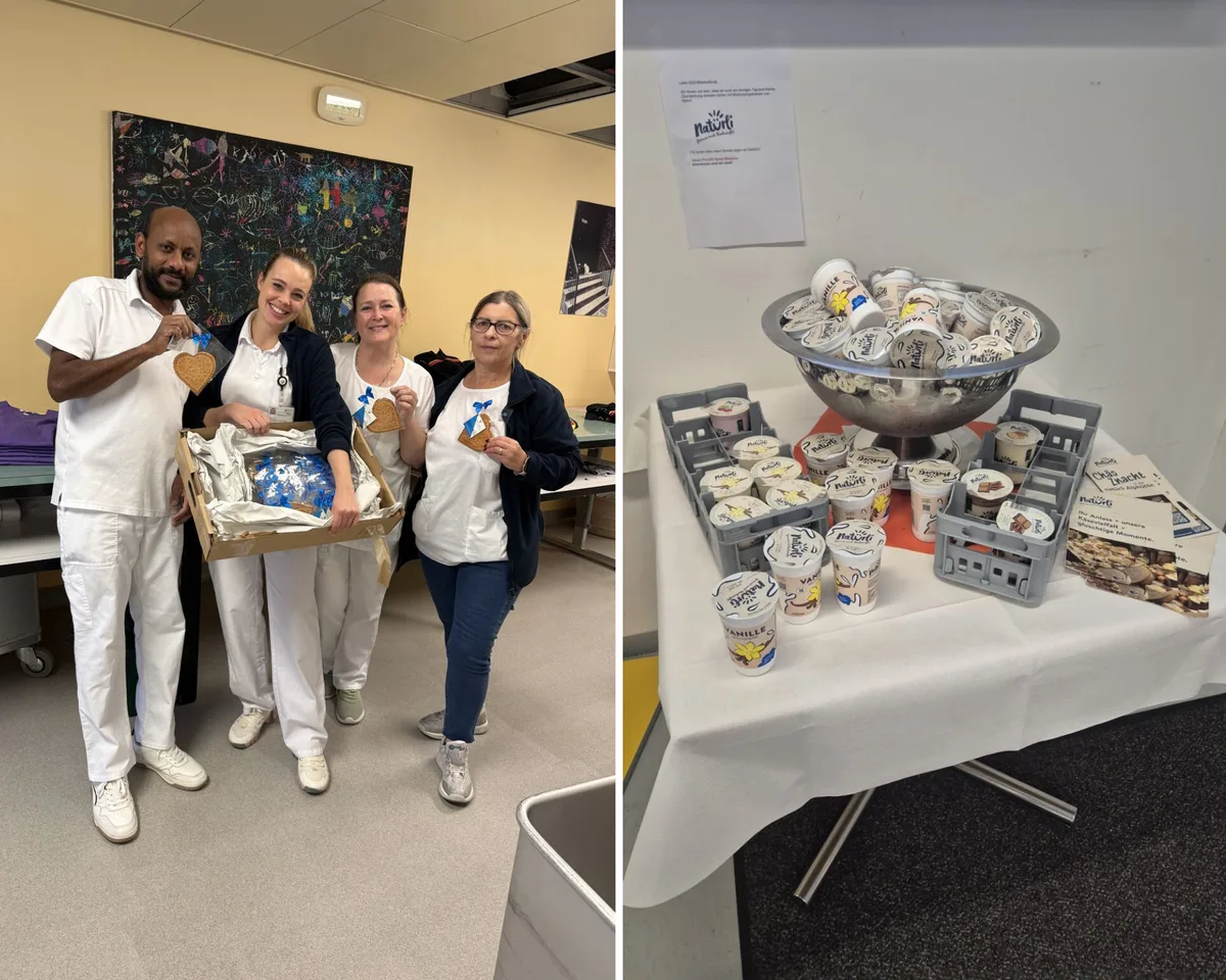 Zwei Beispiele für die Verteilaktionen des Vereins: Links Tirggelherzli von der Stiftung St. Jakob, rechts Joghurts von Natürli. Zwei Beispiele für Verteilaktionen des Vereins: Links die Tirggelherzli, rechts Joghurts von Natürli.